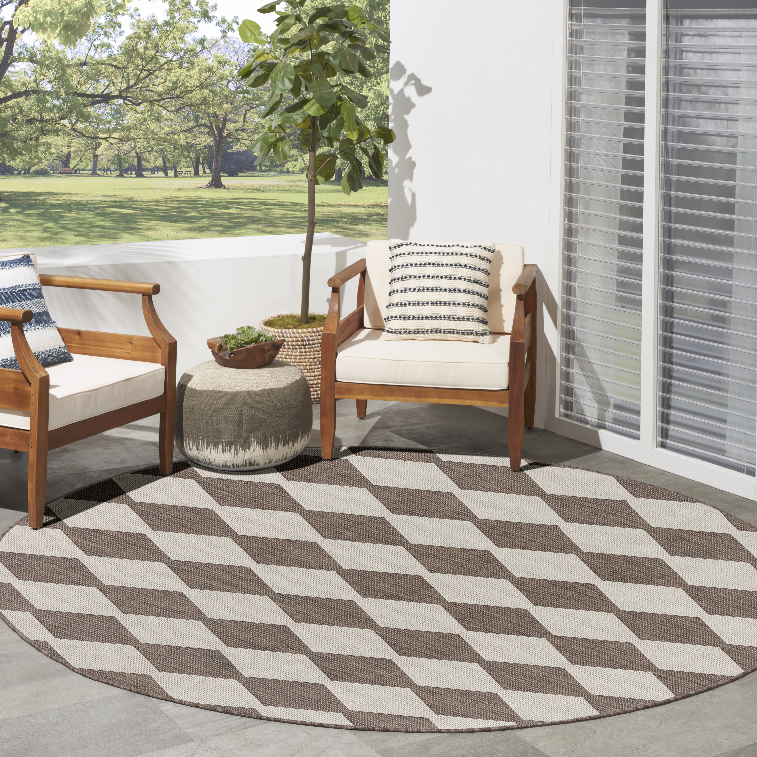 Nourison Positano 8' x Round Natural Modern Rug