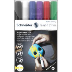 Paint-It 310 Acrylic Markers, 2 mm Bullet Tip, Wallet, 6 Assorted Ink Colors