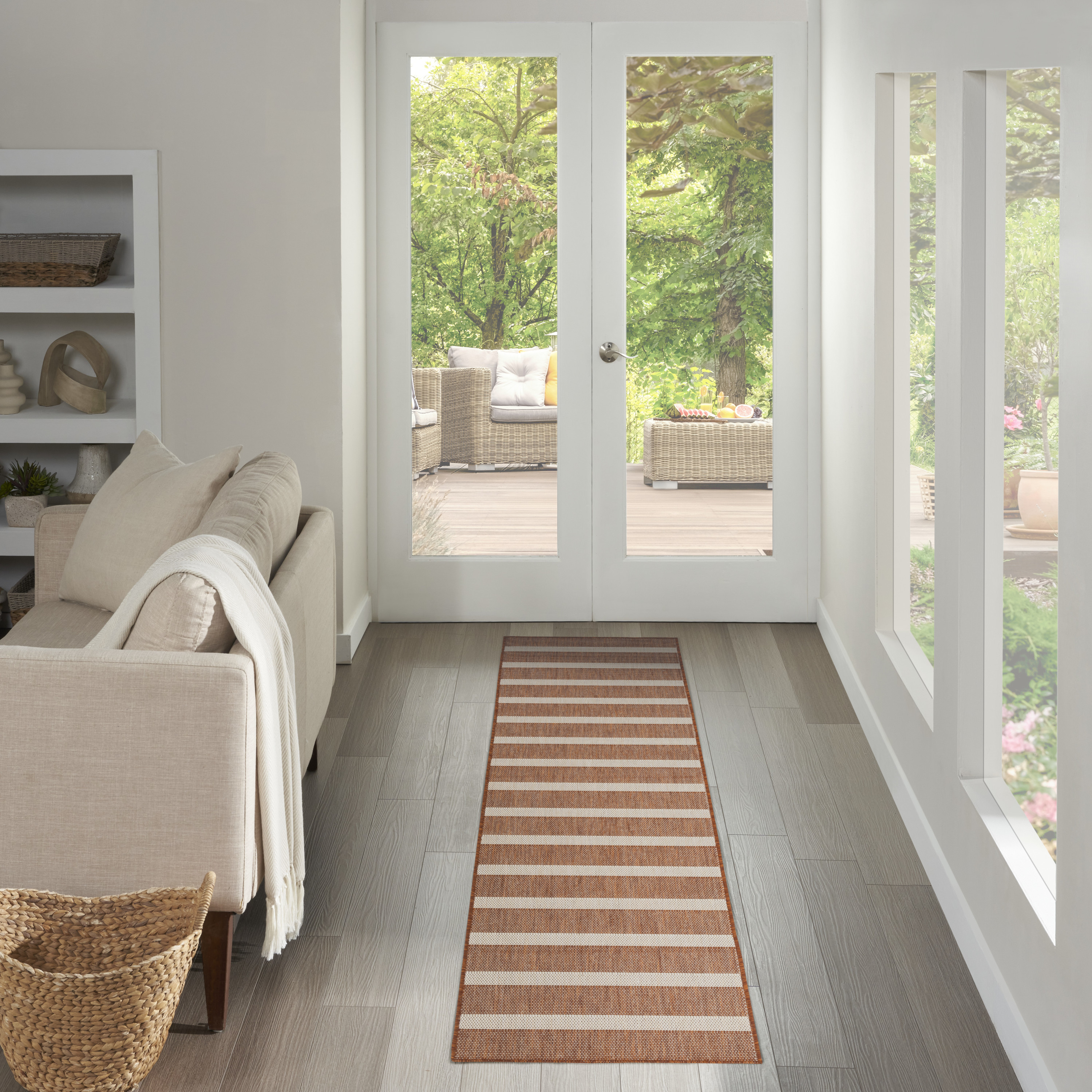 Nourison Positano 2'2" x 8' Terracotta Ivory Modern Rug