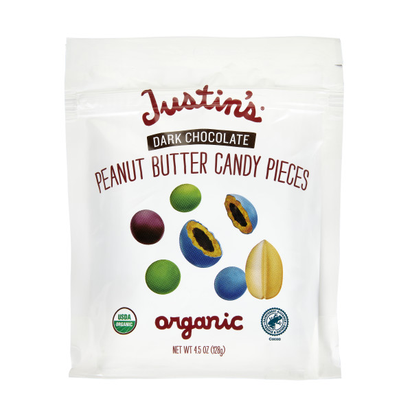 JUSTIN'S Dark Chocolate Peanut Butter Candy Pieces 6-4.5 Ounce Packs . C1CB - Front Center Inner Pack (Hi Res)