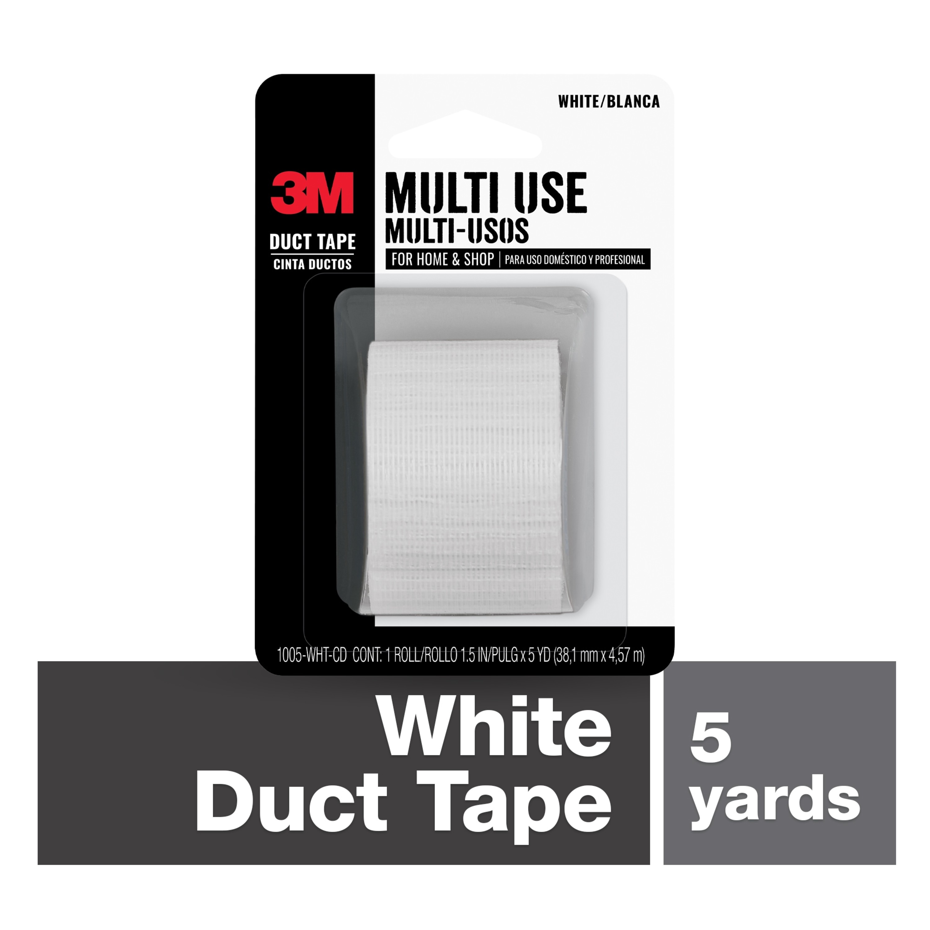 3M™ White Duct Tape, 1005-WHT-CD, 1.5 in x 5 yd (38.1mm x 4.57m), 12/cs