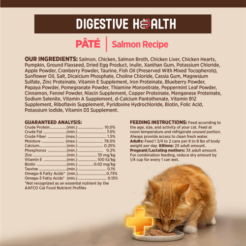 <p>Salmon, Chicken, Salmon Broth, Chicken Liver, Chicken Hearts, Pumpkin, Ground Flaxseed, Dried Egg Product, Inulin, Xanthan Gum, Potassium Chloride, Apple Powder, Cranberry Powder, Taurine, Fish Oil (Preserved With Mixed Tocopherols), Sunflower Oil, Salt, Dicalcium Phosphate, Choline Chloride, Cassia Gum, Magnesium Sulfate, Zinc Proteinate, Vitamin E Supplement, Iron Proteinate, Blueberry Powder, Papaya Powder, Pomegranate Powder, Thiamine Mononitrate, Peppermint Leaf Powder, Cinnamon, Fennel Powder, Niacin Supplement, Copper Proteinate, Manganese Proteinate, Sodium Selenite, Vitamin A Supplement, d-Calcium Pantothenate, Vitamin B12 Supplement, Riboflavin Supplement, Pyridoxine Hydrochloride, Biotin, Folic Acid, Potassium Iodide, Vitamin D3 Supplement.</p>

