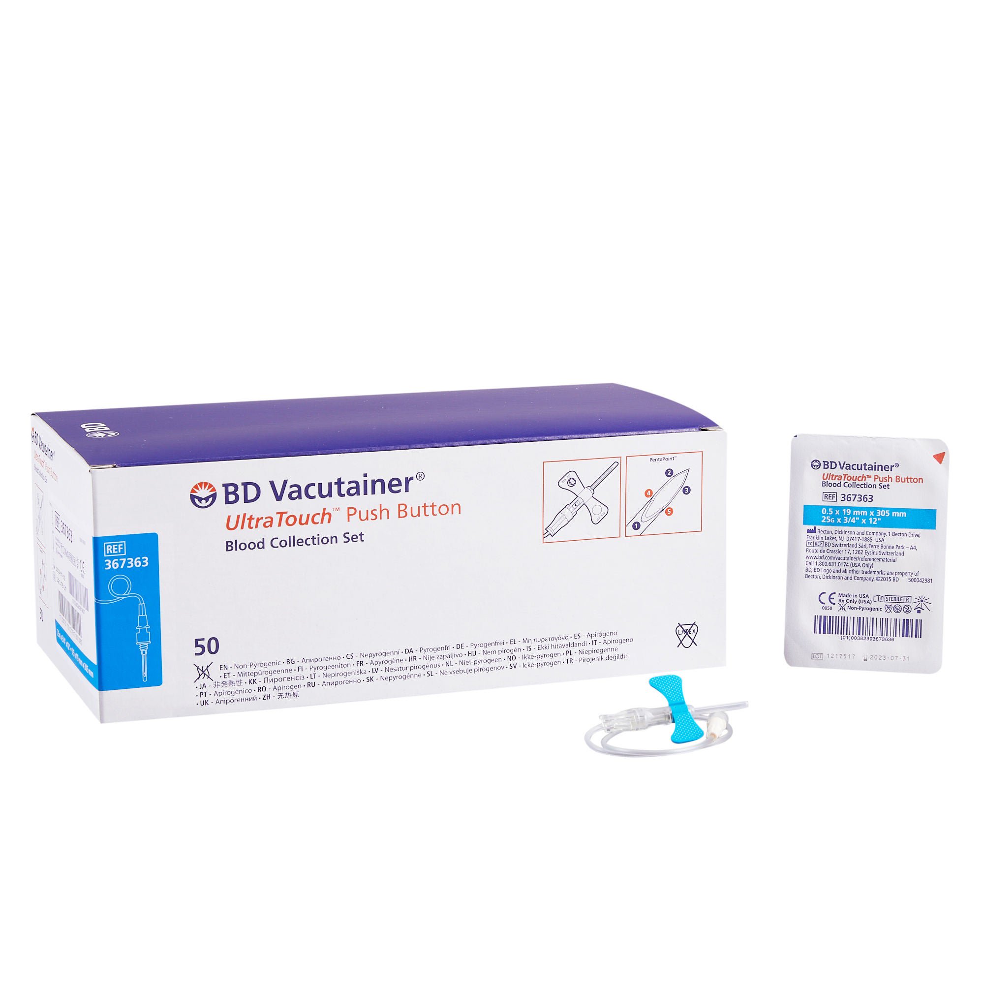 BD COLLECTION SET, BLD LUER 25GX.75" 12" TU (50/BX 4BX/CS)
