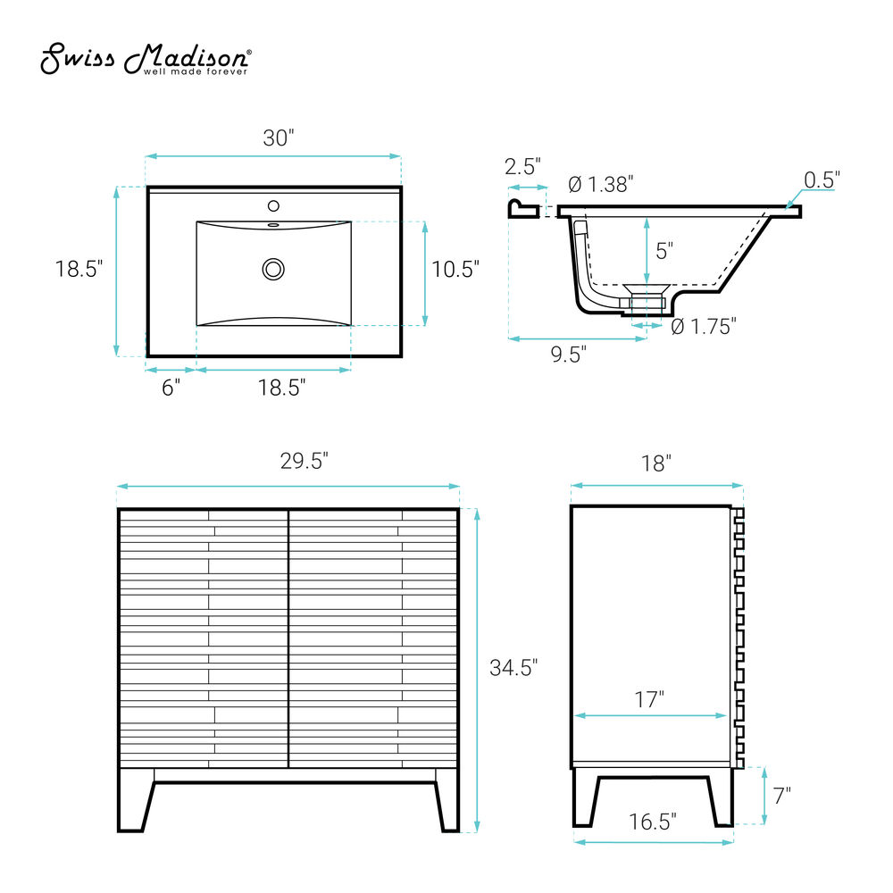 30" Cascade Freestanding Bathroom Vanity - Natural Oak