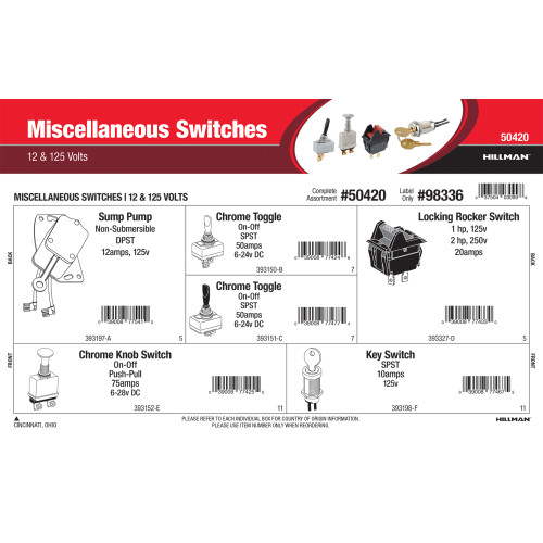 Miscellaneous Switches Assortment (12 & 125 Volts)