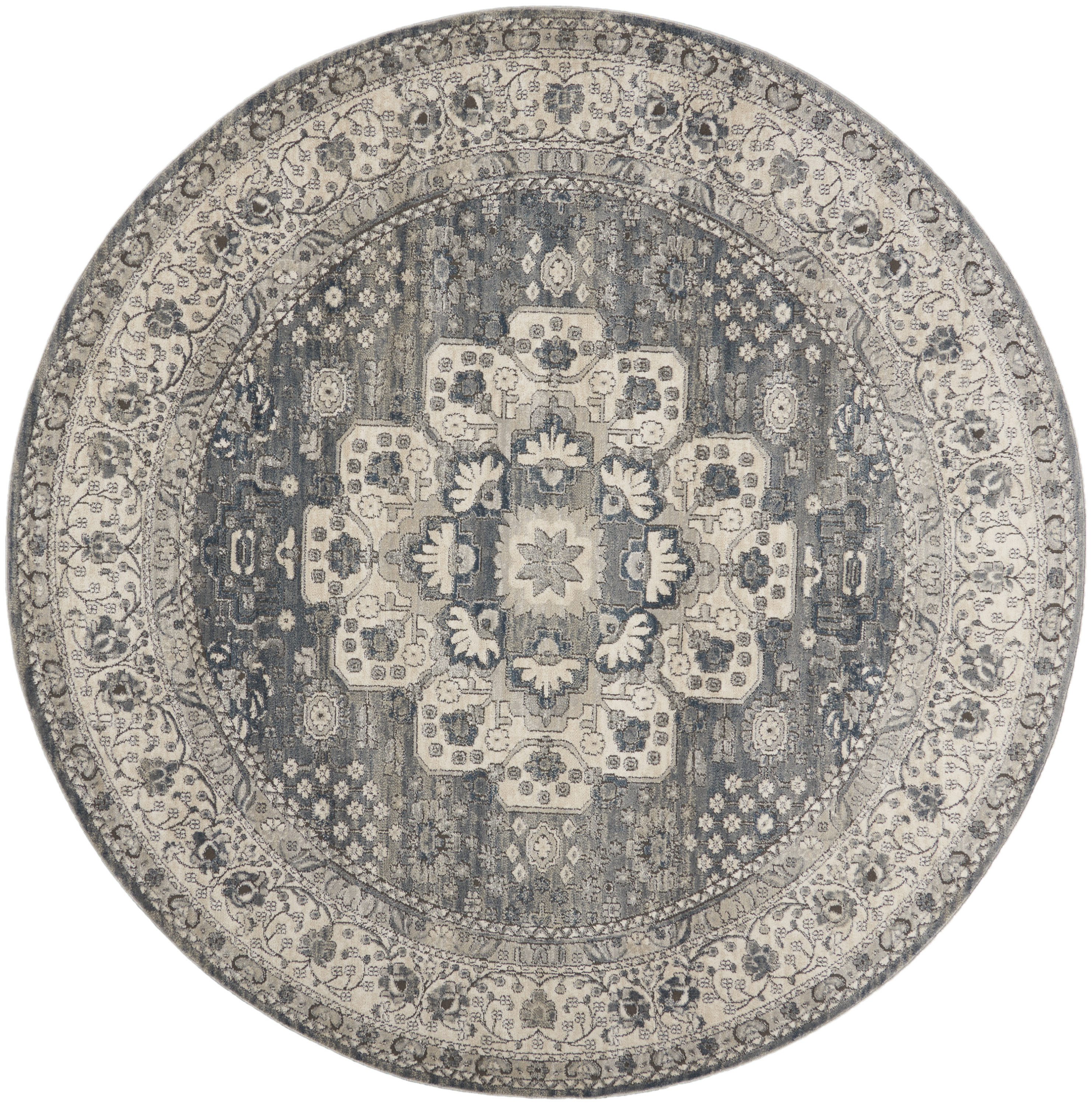 Nourison Quarry 7’10” x Round Grey Ivory Vintage Indoor Rug
