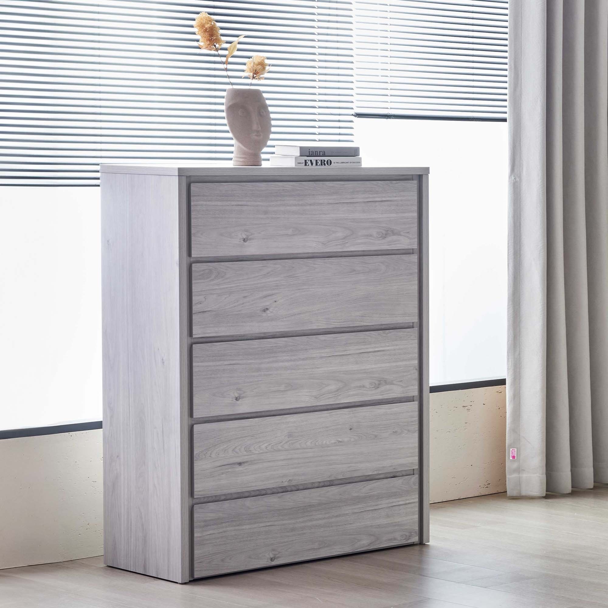 Lifestyle image of the  Nova Tallboy (5 Drawer), Stone Oak from Forty Winks
