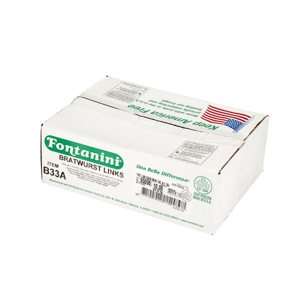 FONTANINI(r) Bratwurst Links, Raw, Natural Casing, 4/1, 1/10 lb . C1RA - Front Right Closed Case (Hi Res)