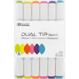 Marcadores de bocetos de doble punta, 6 colores fluorescentes