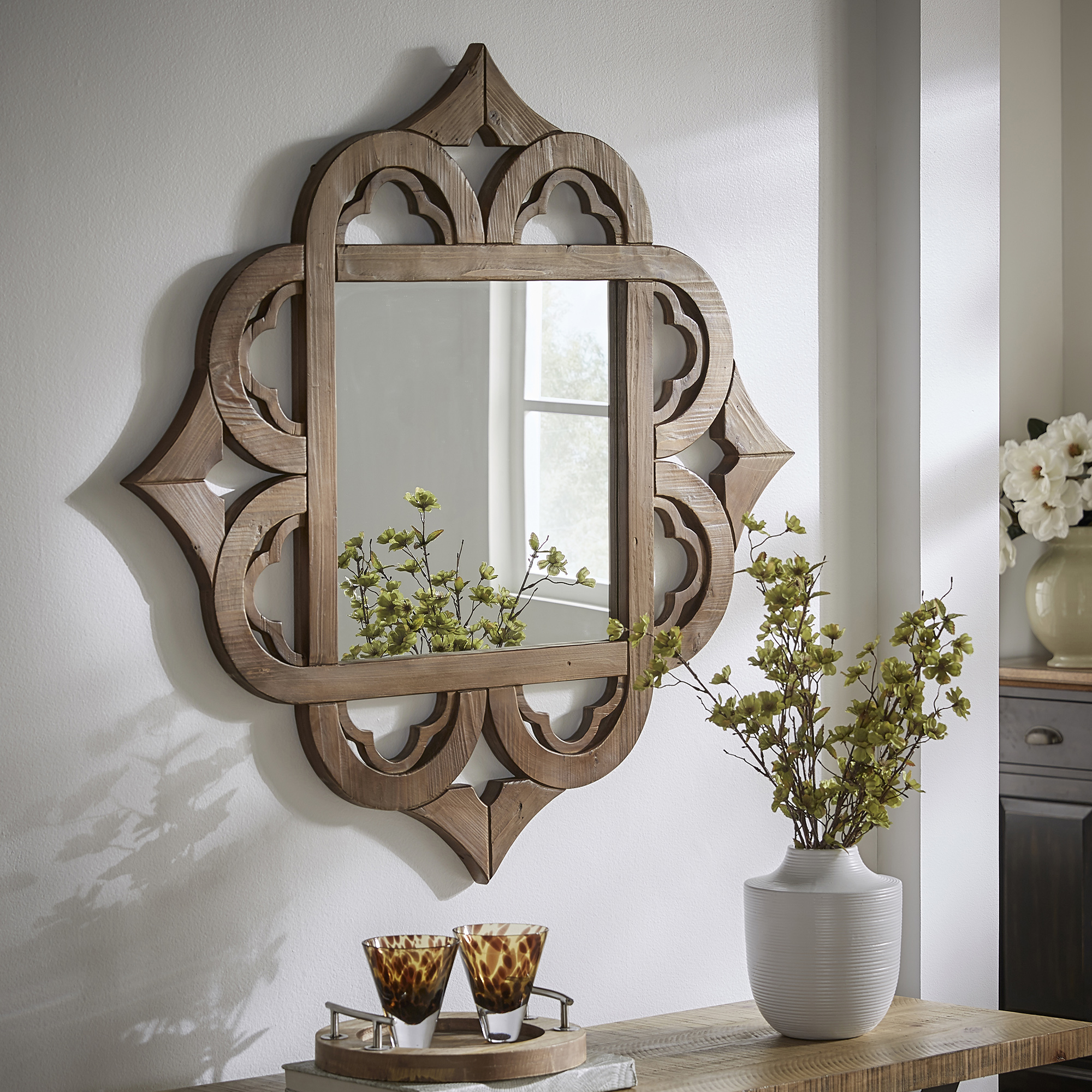 Reclaimed Wood Moroccan Pattern Wall Mirror