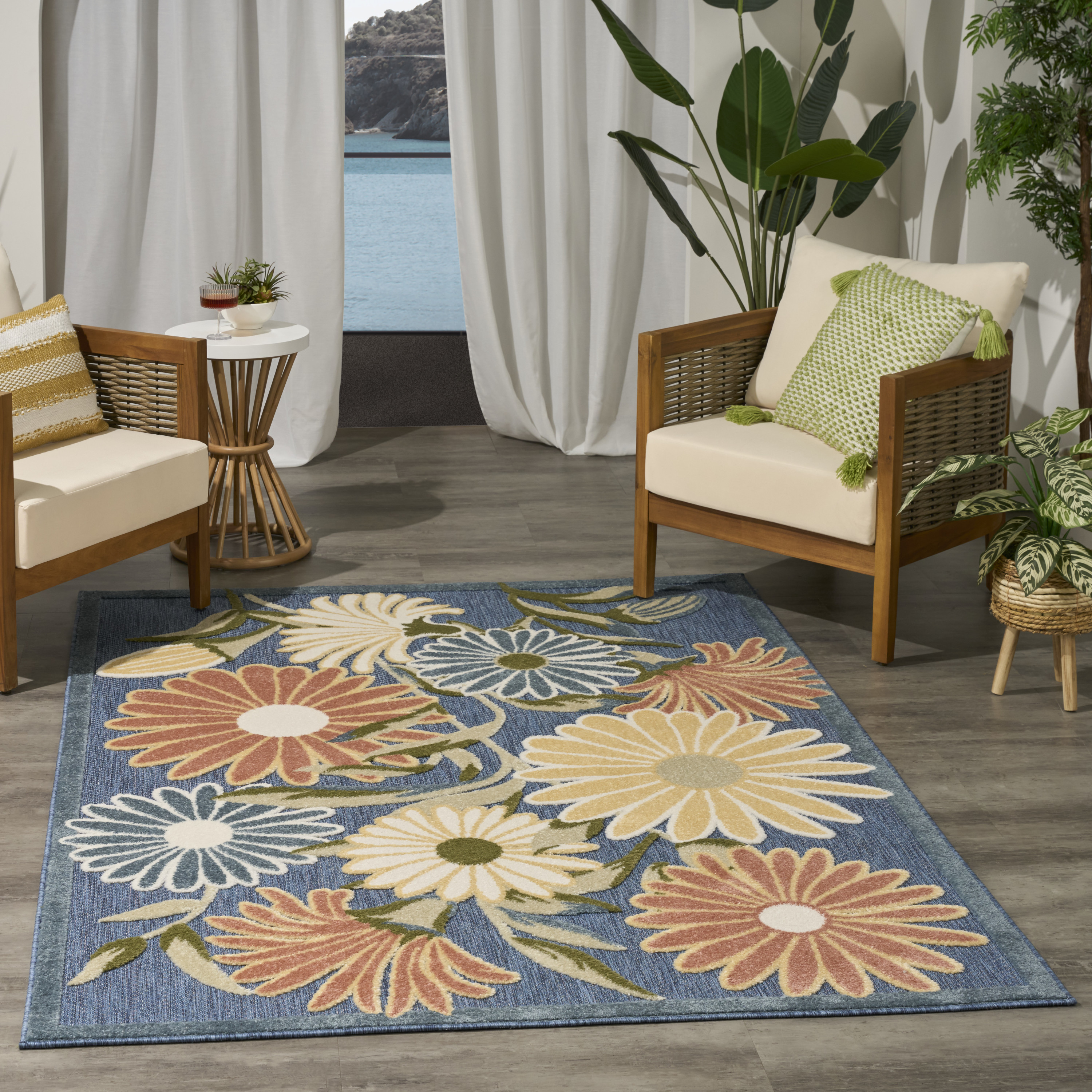 Nourison Aloha 5'3" x 7'5" Blue Sage Outdoor Rug