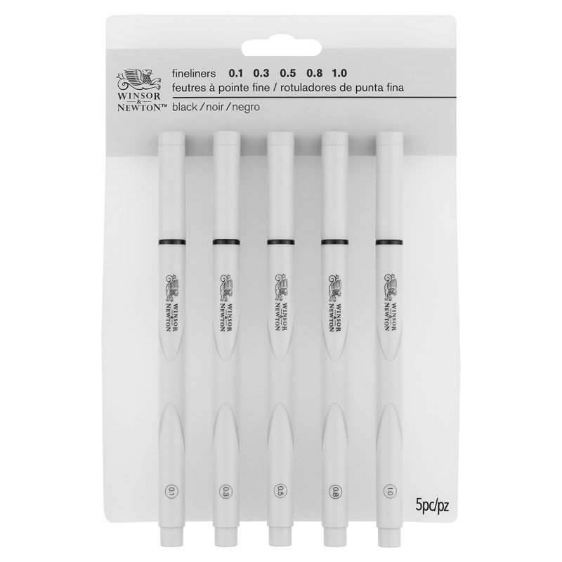 Fineliner Pens, Black, Assorted Sizes, Set Of 5