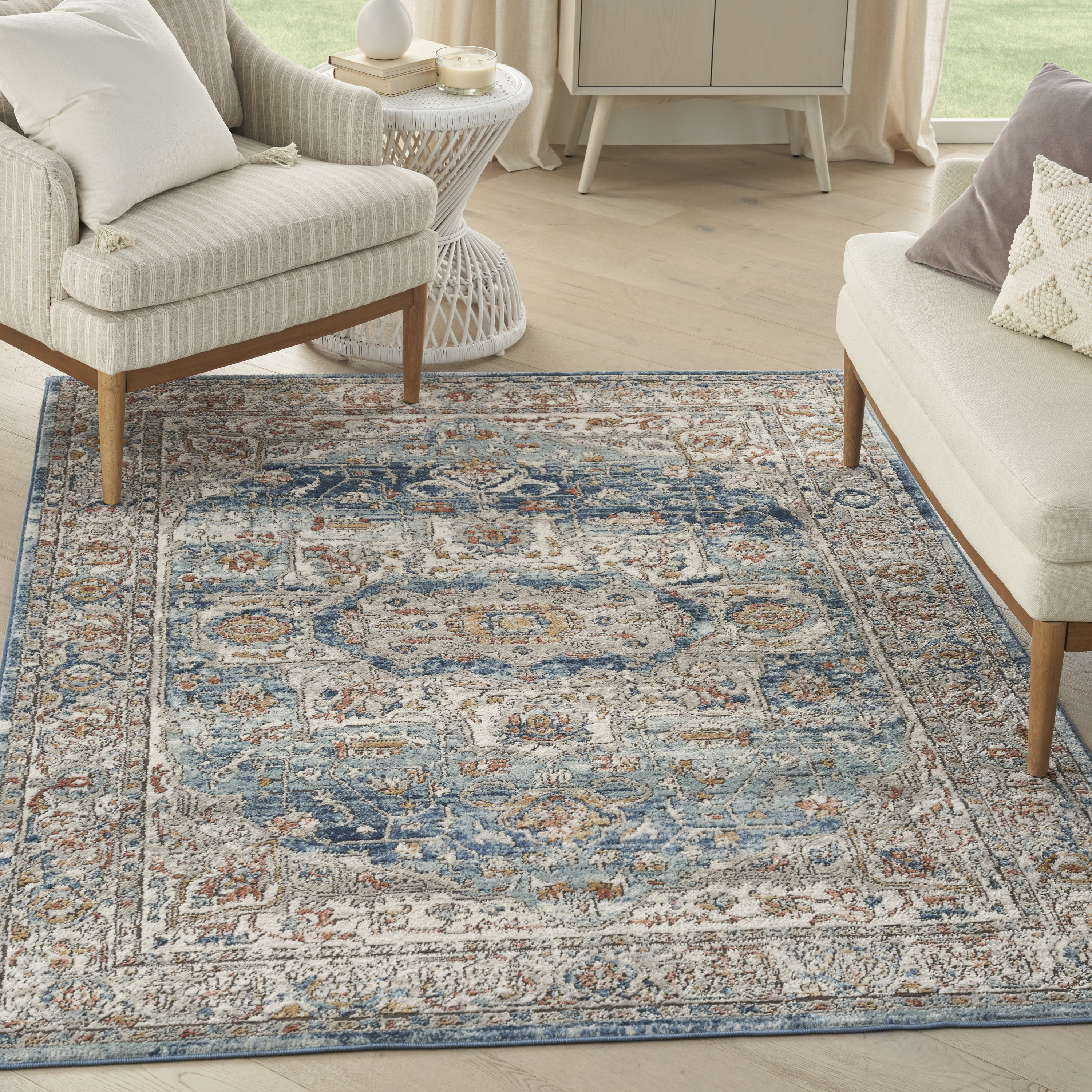 Nourison Quarry 5'3" x 7'3" Ivory Blue Vintage Indoor Rug