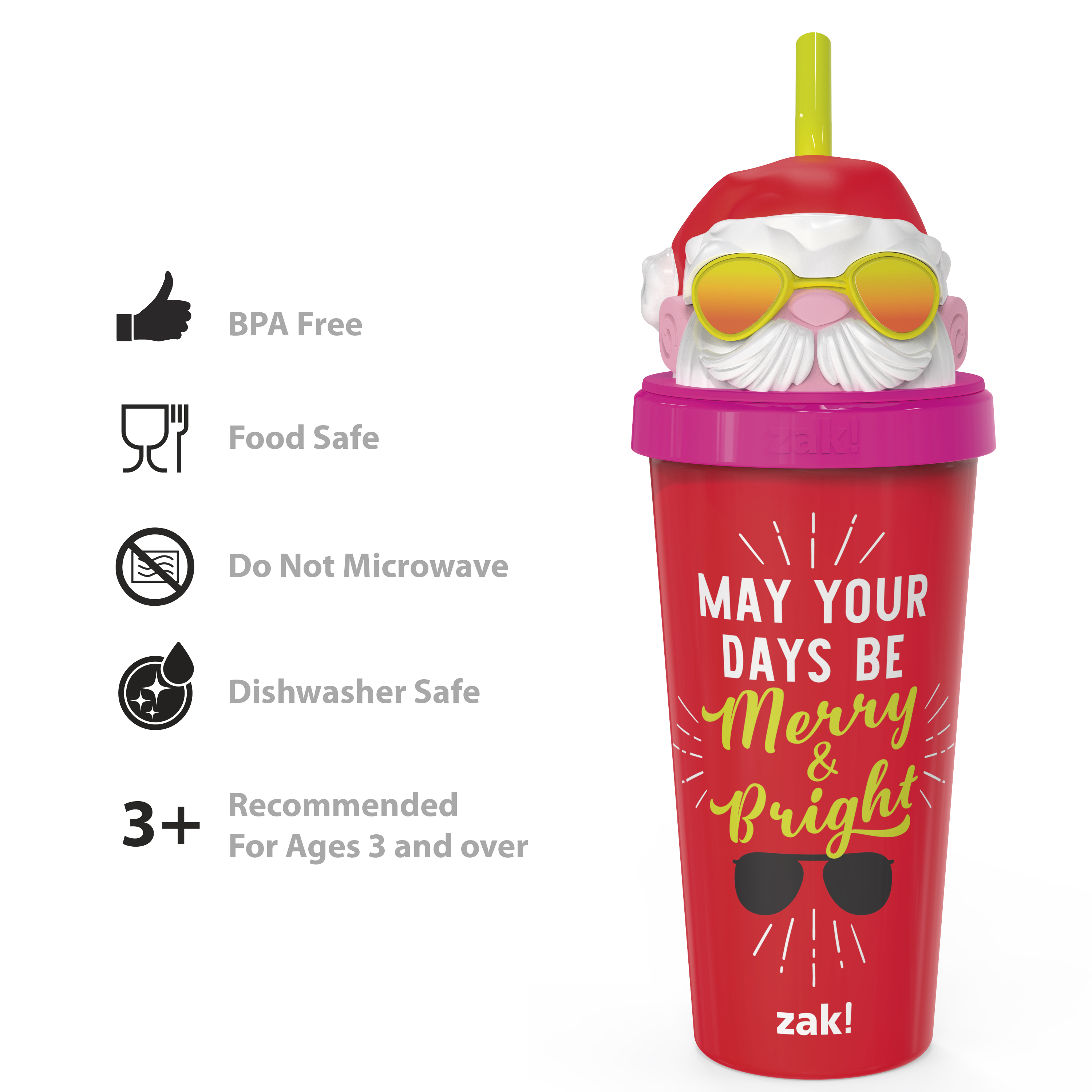 Zak Holiday 18 ounce Reusable Plastic Tumbler, Santa slideshow image 4 Zak Holiday 18 ounce Reusable Plastic Tumbler, Santa slideshow image 4