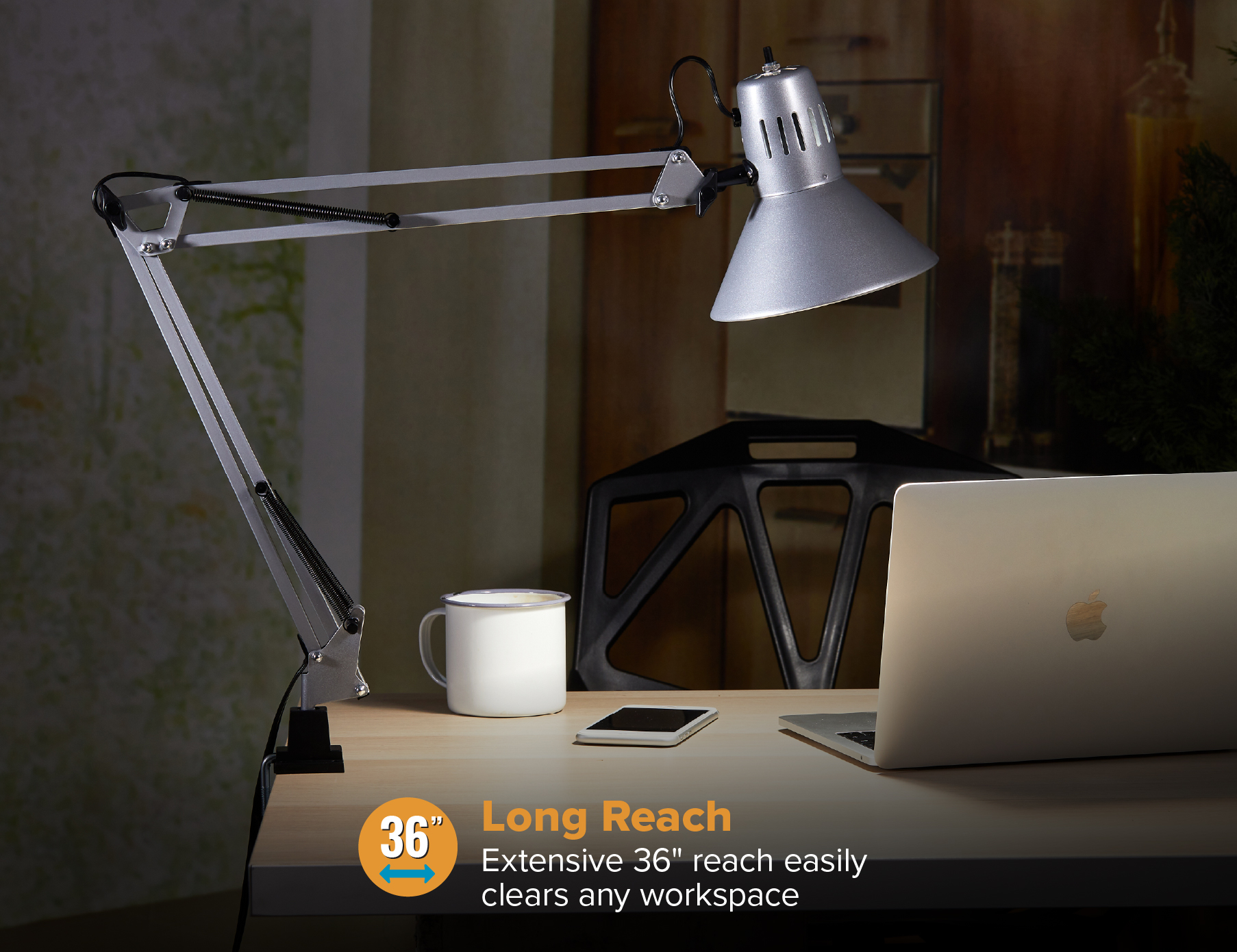 BOSTITCH LED SWING Arm Desk Lamp with Clamp Mount Adjustable 36in Reach
