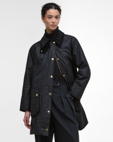 Long Beadnell Waxed Jacket Black/Classic