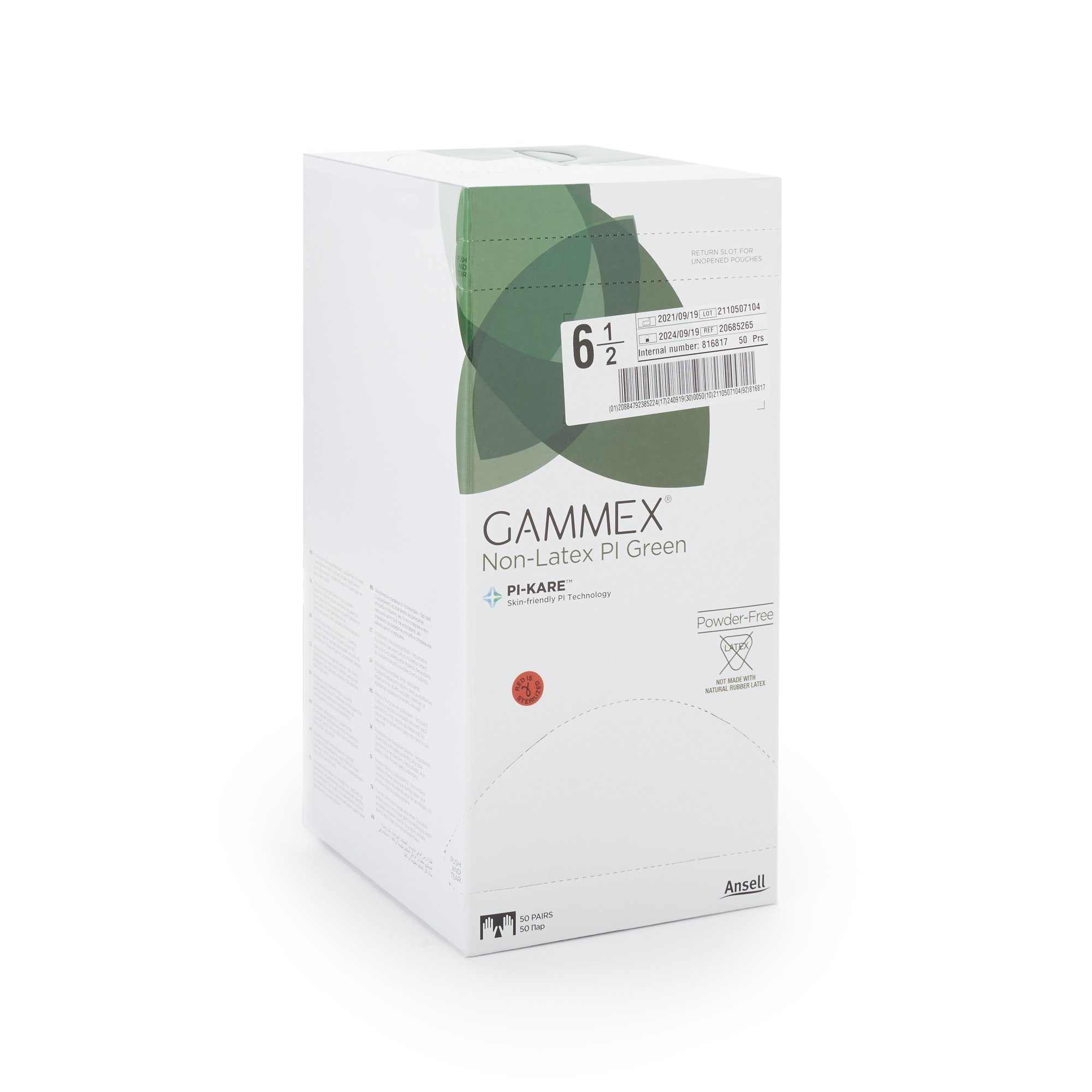 Gammex® Non-Latex PI Green Polyisoprene Surgical Glove, Size 6.5, Light Green