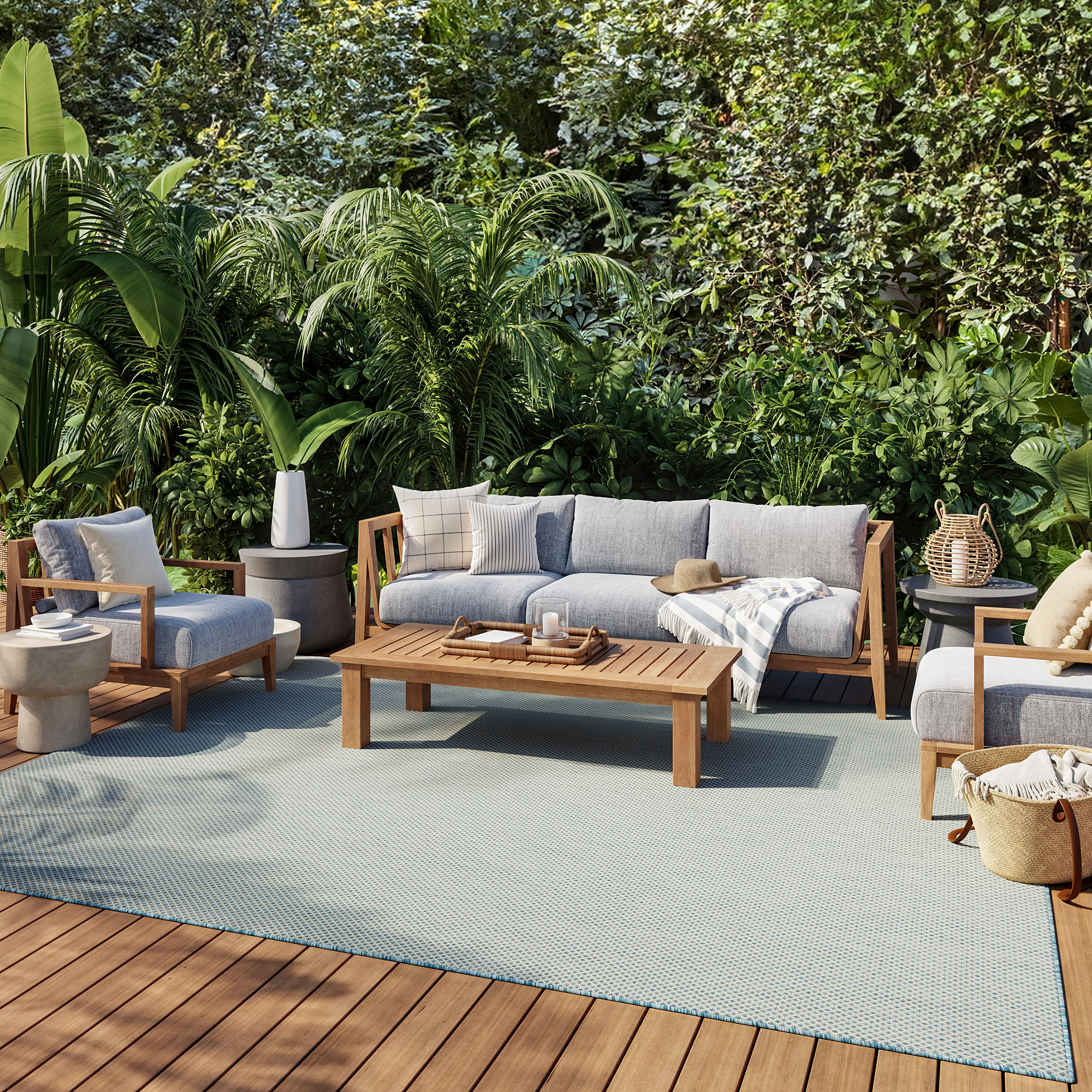 Nourison Courtyard 9' x 12' Ivory Aqua Modern Rug