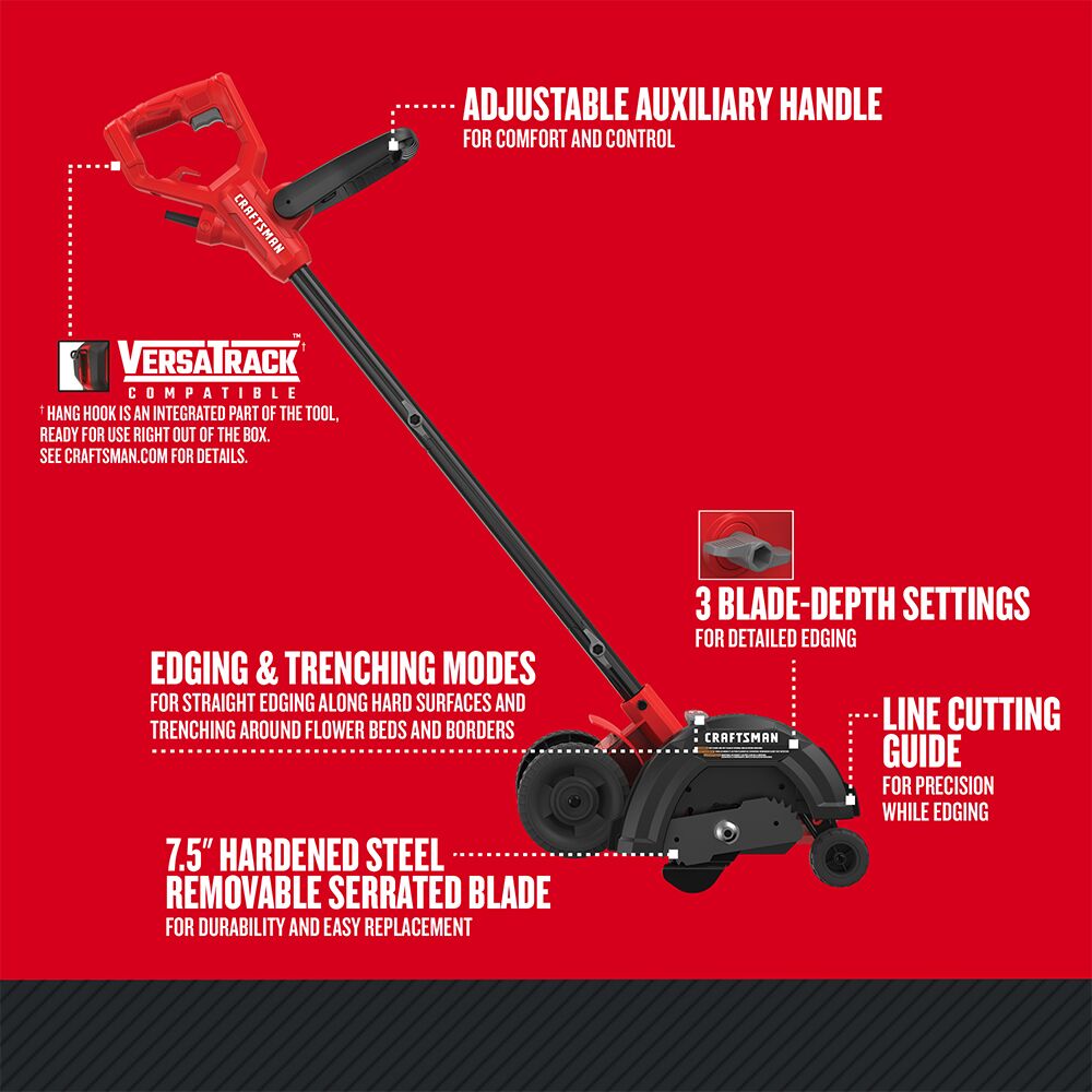 Graphic of CRAFTSMAN Edgers highlighting product features