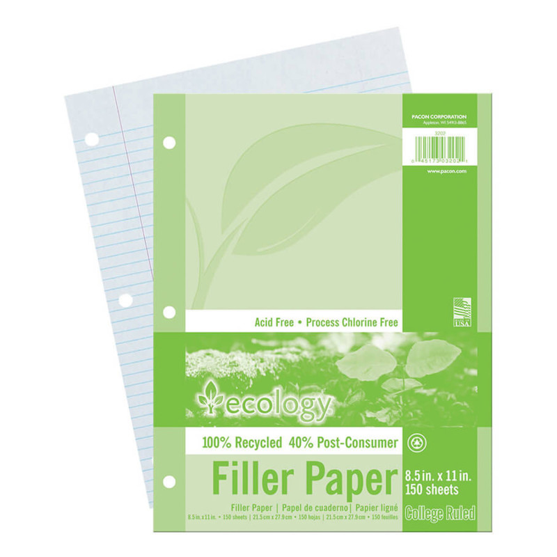 Ecology+Filler+Paper%2C+8-1%2F2+X+11%2C+College+Ruled%2C+3-Hole+Punch%2C+We%2C+150+Sheets%2Fpk