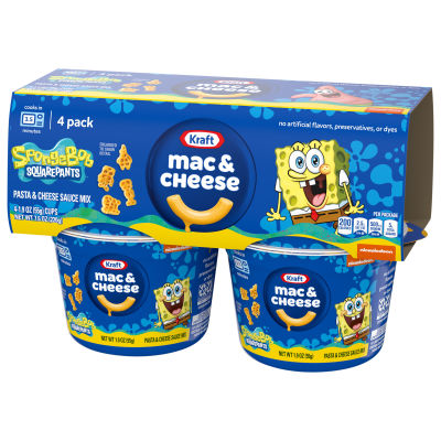 Kraft Mac & Cheese Cups Macaroni and Cheese Microwavable Dinner SpongeBob SquarePants, 4 ct Pack, 1.9 oz Cups