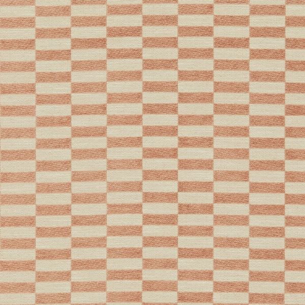 Textured cream-and-terracotta striped wallpaper forming a repeating checkerboard of horizontal rectangles; it covers a flat surface in even light, shown as a close-up with no other elements.