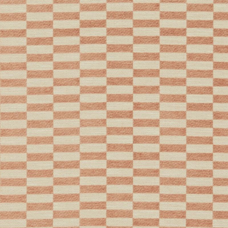 Textured cream-and-terracotta striped wallpaper forming a repeating checkerboard of horizontal rectangles; it covers a flat surface in even light, shown as a close-up with no other elements.