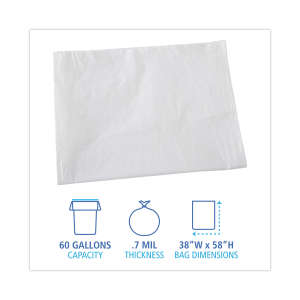 Boardwalk,  LLDPE Liner, 60 gal Capacity, 38 in Wide, 58 in High, 0.7 Mils Thick, White