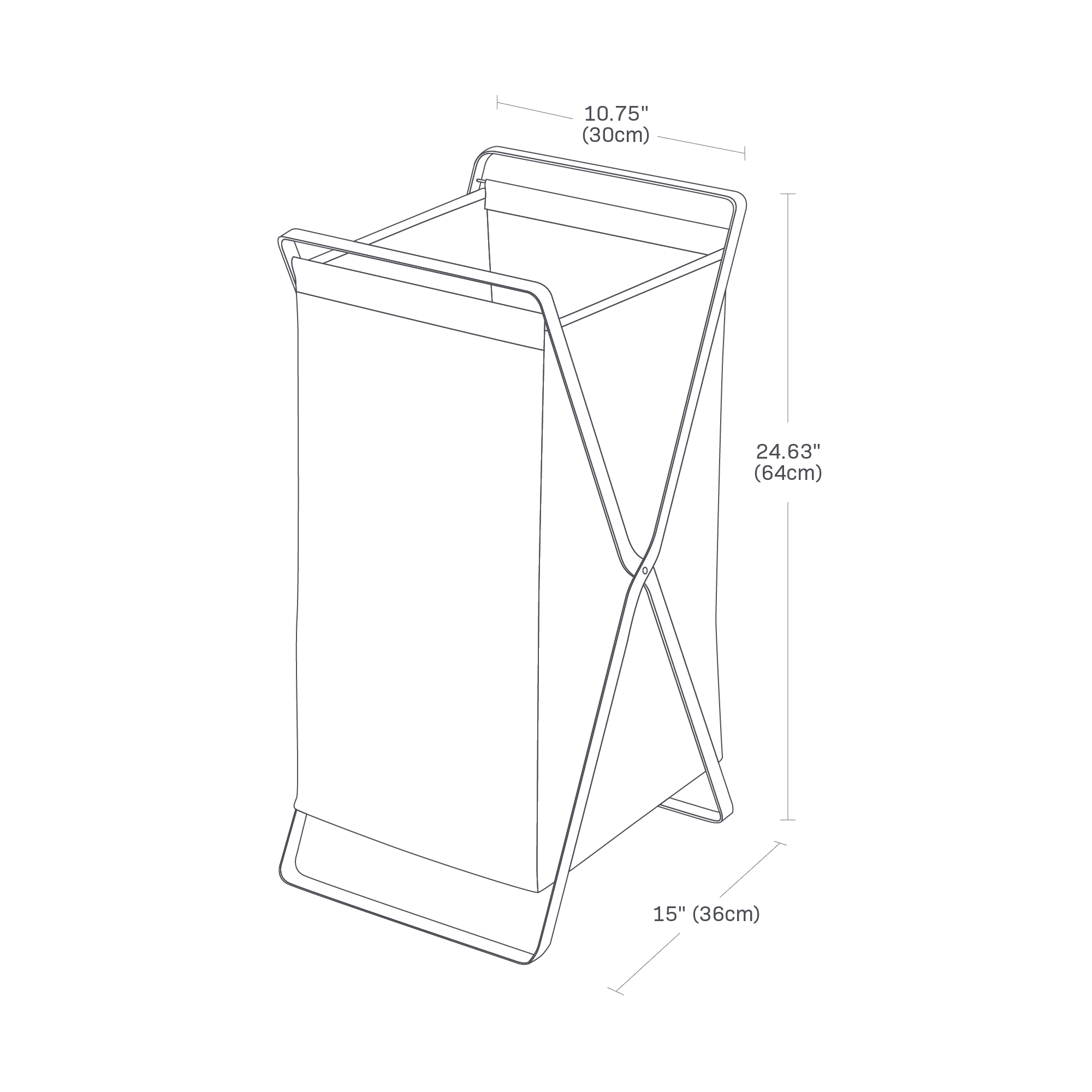 TOWER Laundry Hamper. 24.63 inches tall, 15 inches long, 10.75 inches wide.