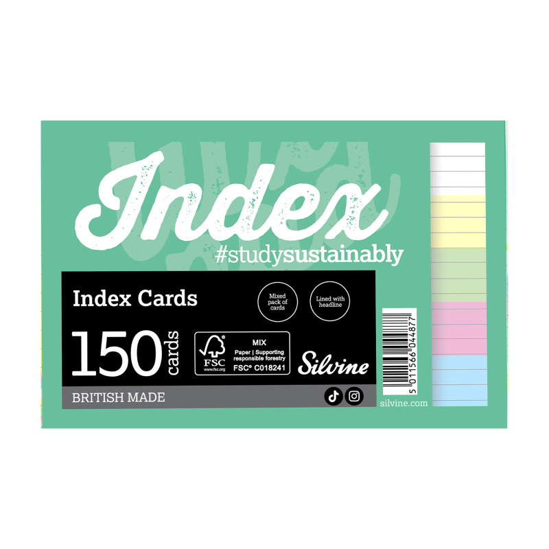 Lined Index Cards with Headline, 6 x 4 Inches, White and Assorted Colors, 150 Cards