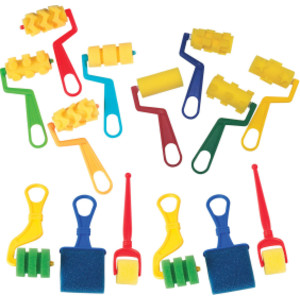 Foam Rollers & Brush Classroom Pack, Assorted Colors & Sizes, 14 Pieces