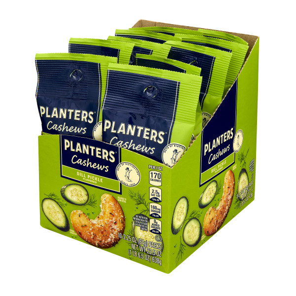 PLANTERS(r) Dill Pickle Cashew, 6-10/2.25oz . C1RP - Front Right Pallet/Display (Hi Res)