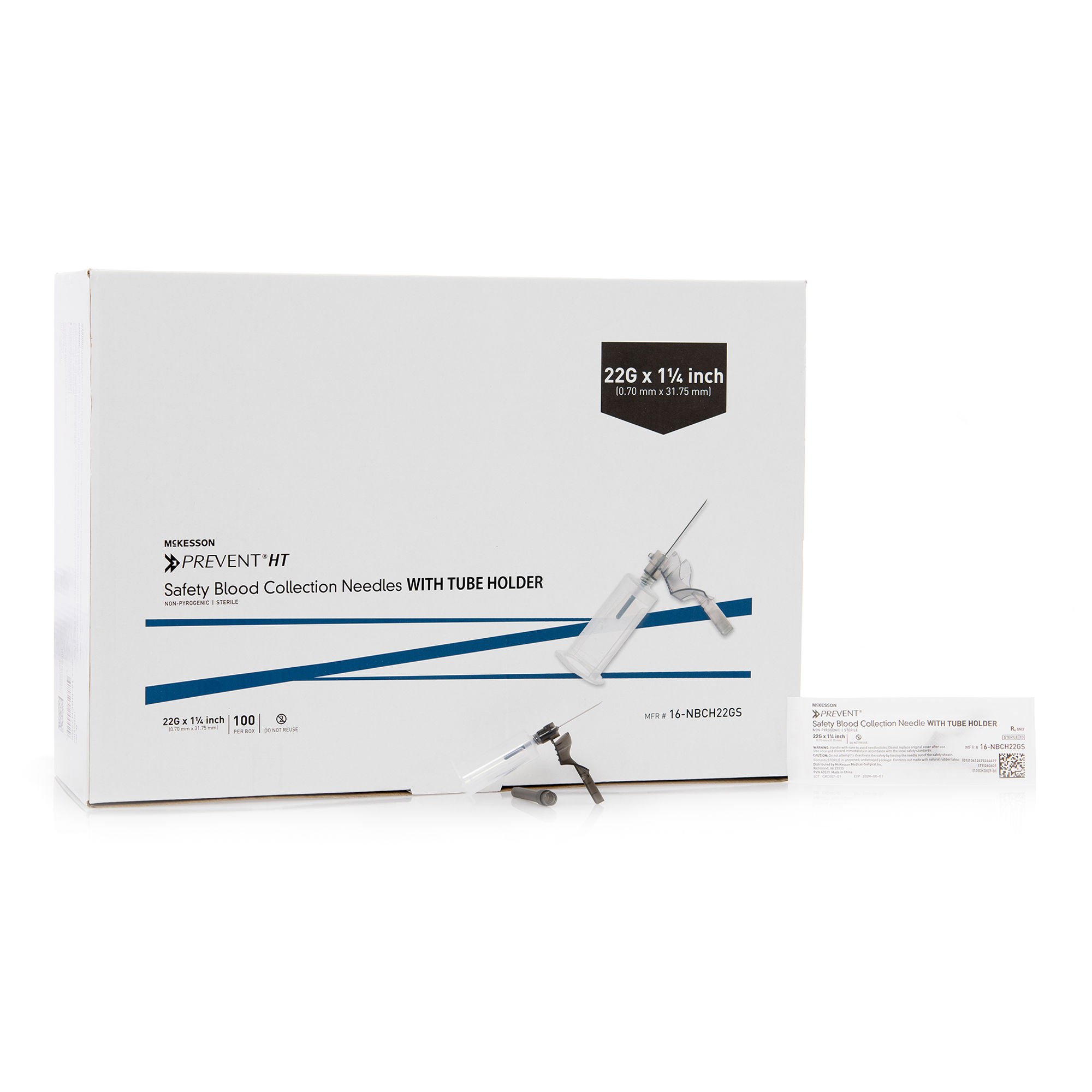 McKesson Brand NEEDLE, BLOOD COLL W/HLDR W/SFTY SHLD 22GX1 1/4" (100/BX)
