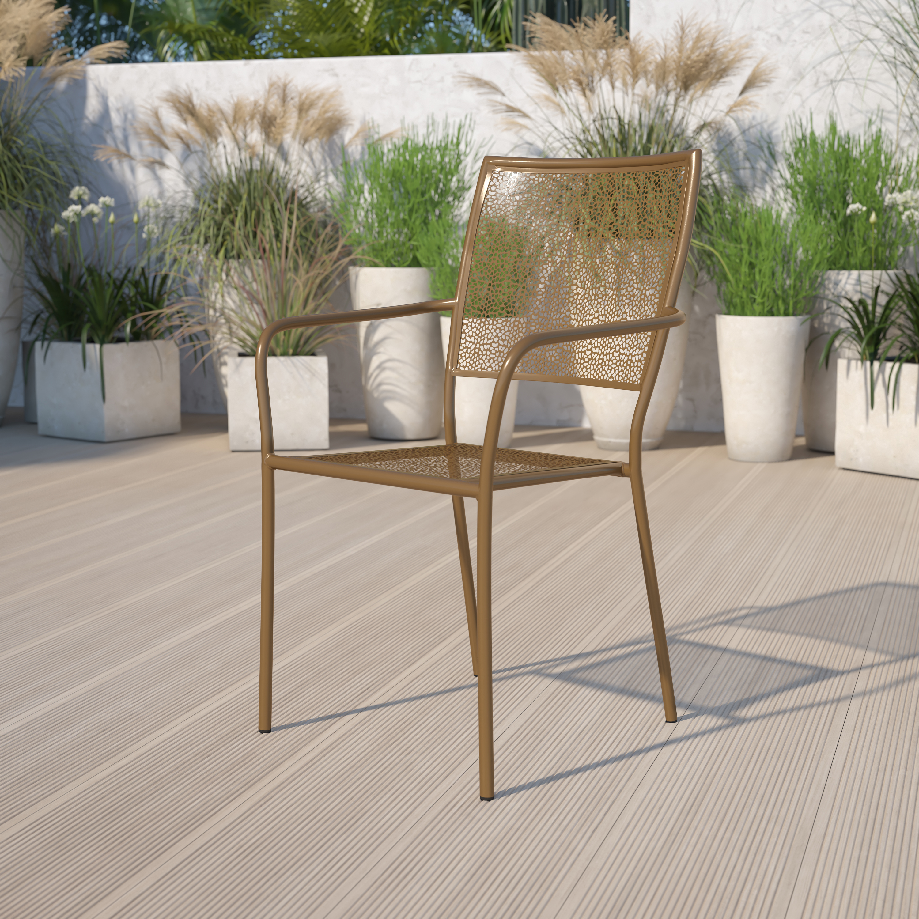 Commercial Grade Sky Blue Indoor-Outdoor Steel Patio Arm Chair with Square Back - Picture 32 of 61