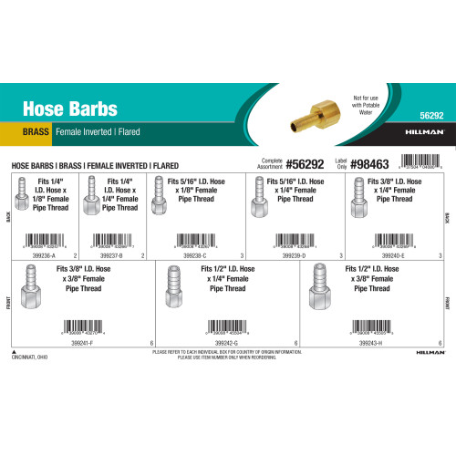 Brass Hose Barbs Assortment (Female Inverted & Flared)