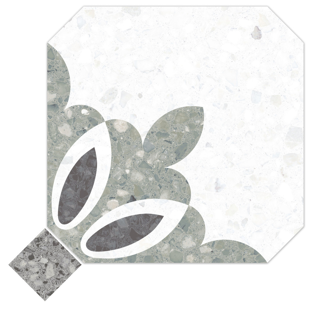 Riviera Octagon Verde with Taco Nero 7-7/8 in. x 7-7/8 in. Porcelain Floor and Wall Tile