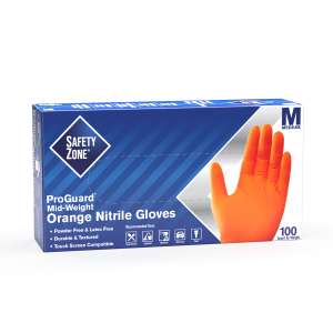 Supply Source, Safety Zone®, General Purpose Gloves, Nitrile, 4.0 mil, Powder Free, M, Orange