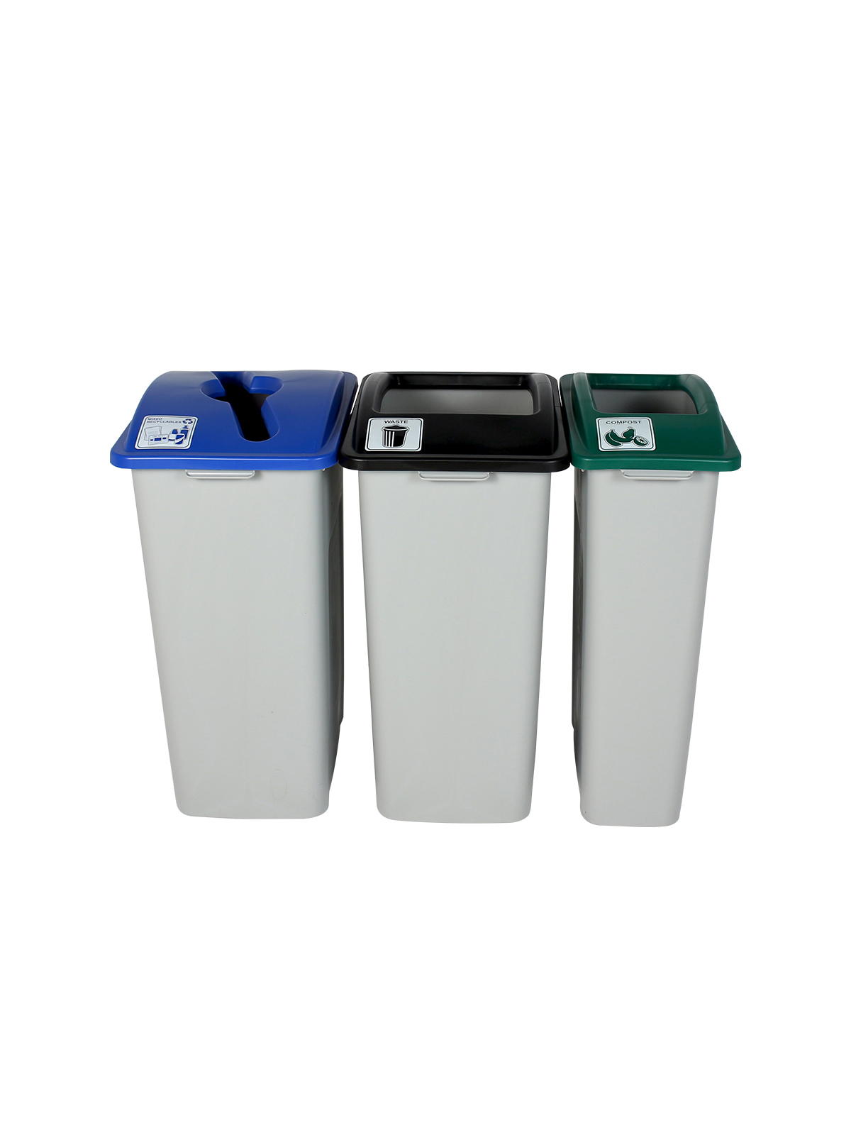 WASTE WATCHER – Triple – Kit – Xl – Mixed Recyclables-Compost-Waste – Mixed-Full – Grey-Blue-Green-Black