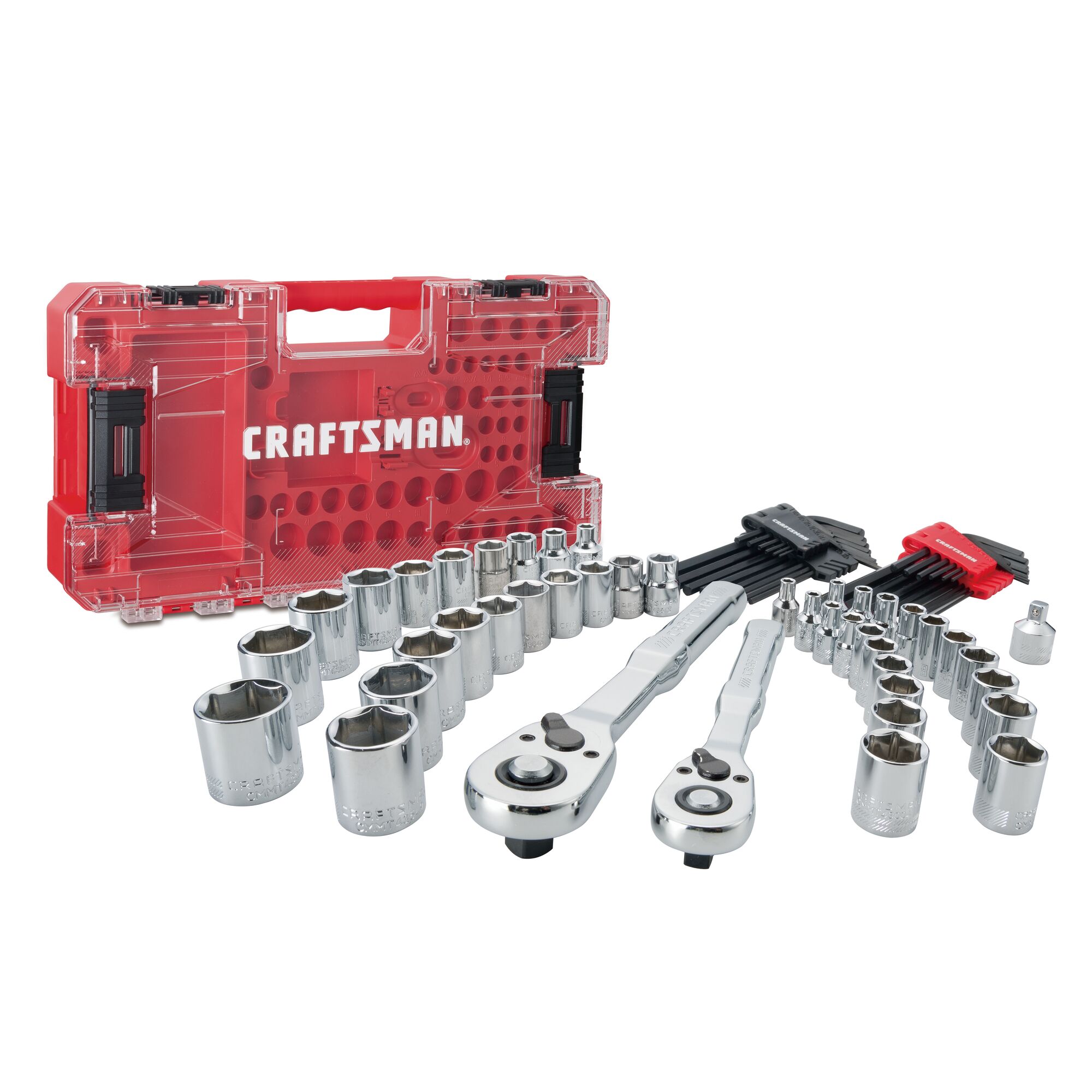 CRAFTSMAN 71 Piece Mechanics Tool Set Laid Out on White Background