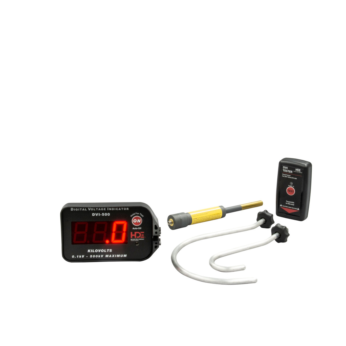 Digital voltage indicator 500kV, OH/UG kit 2. Up to 500kV line-to-ground.  Voltage readout distinguishes between nominal and induced voltages.  Audible indication when voltage is detected.  Test Point mode available.  Auto-shutoff and low battery indication features.  Versatile for overhead and underground applications