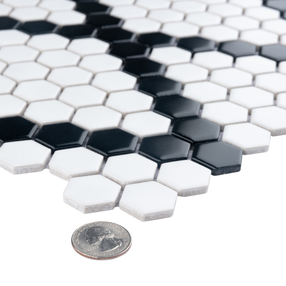 Metro 1″ Hex Matte White w/Black Diamond 10-1/4 in. x 11-7/8 in. Porcelain Mosaic Tile