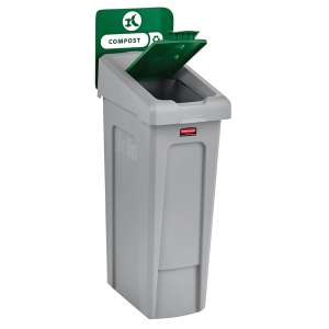 Rubbermaid Commercial, Slim Jim, Recycling Compost Station, 23 gal, Resin, Gray/Green, Rectangle, Receptacle
