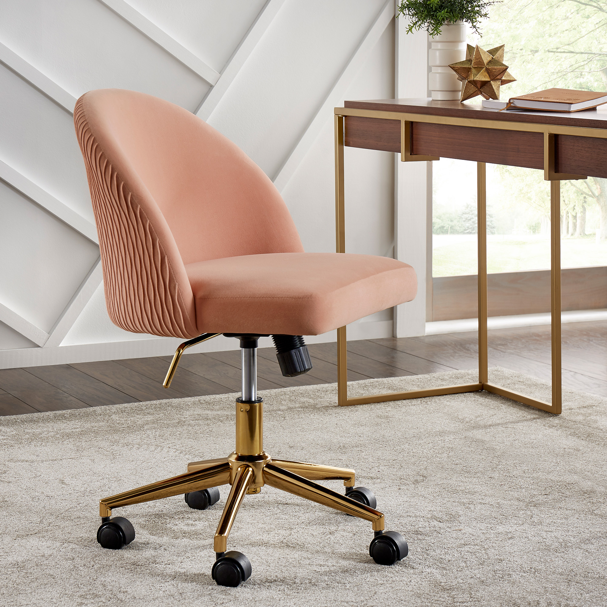 Arc Back Velvet Ripple Pattern Office Chair