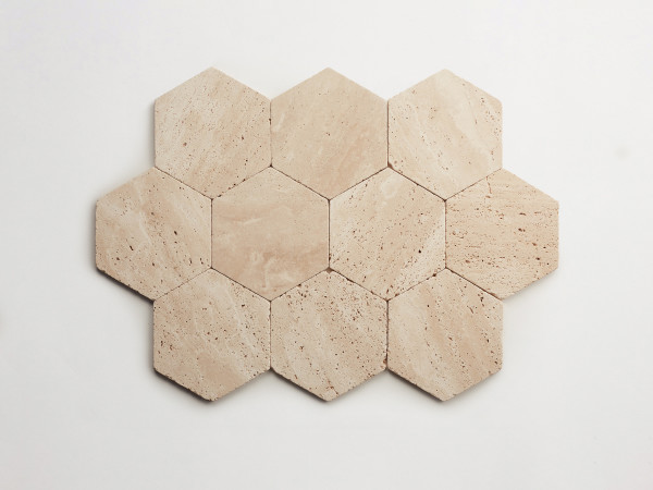 lapidary: girata | hex | beige travertine | tumbled 