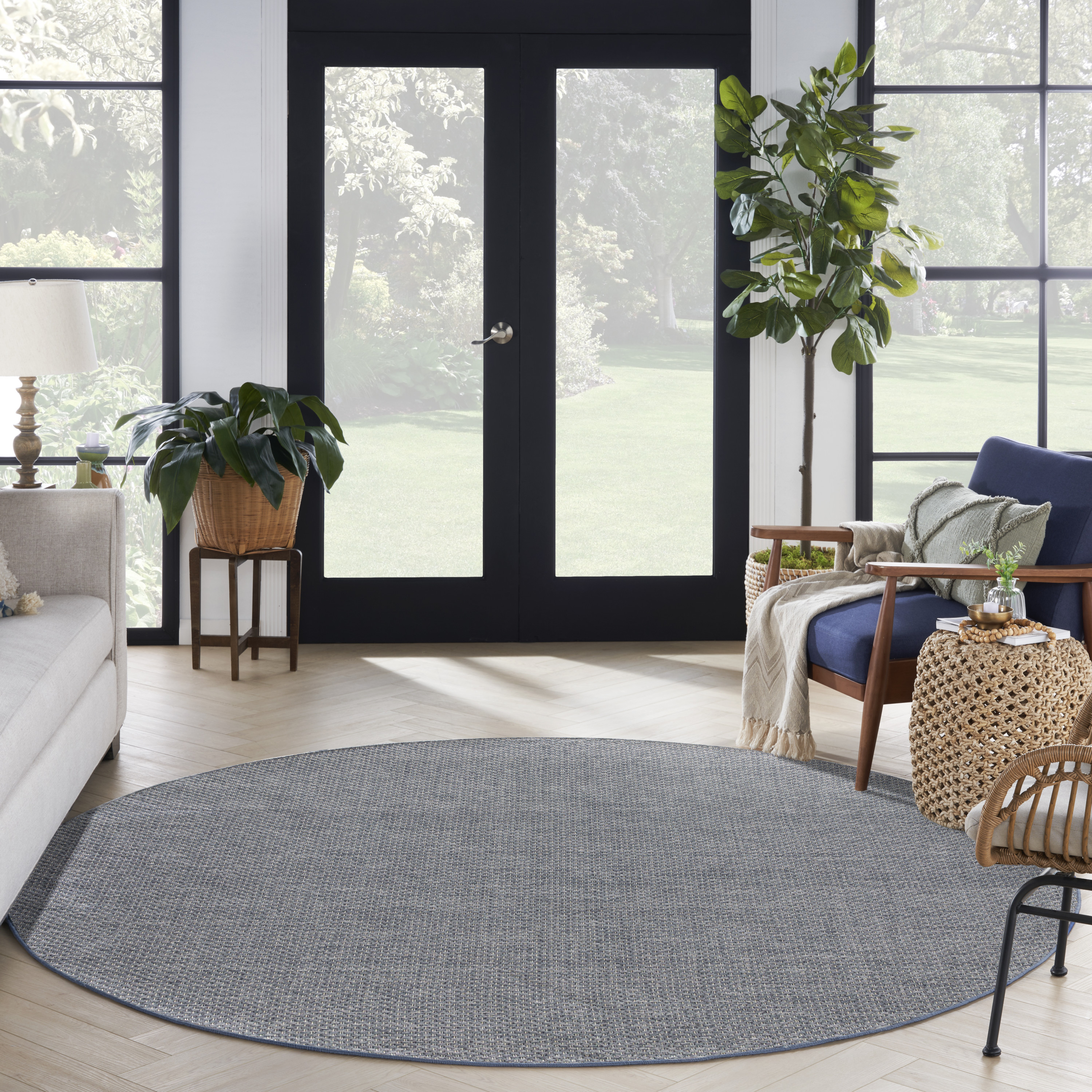 Nourison Tulum 8' x Round Denim Outdoor Rug