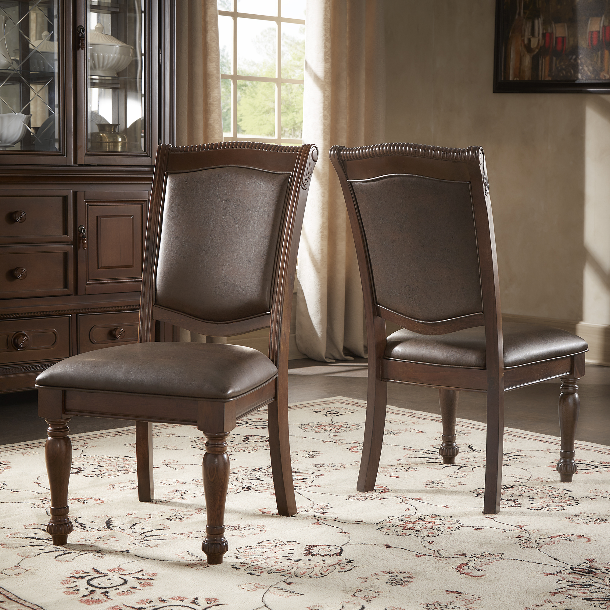 Brown Faux Leather Dining Chairs (Set of 2)
