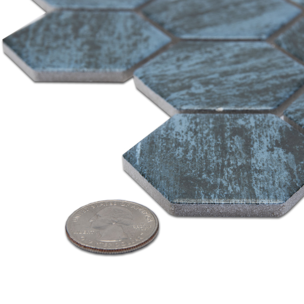 Sample – Cassis 2″ Hex Black Porcelain Mosaic Tile