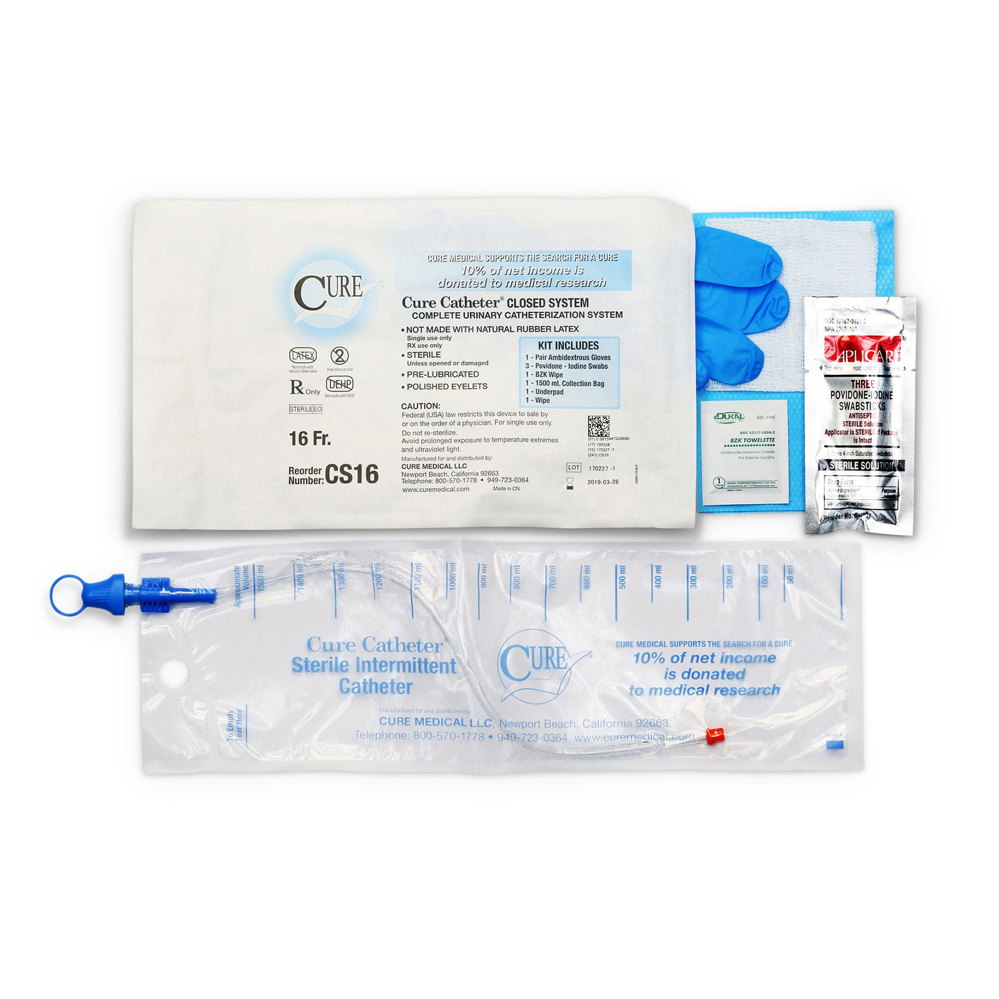 Cure Catheter™ Intermittent Catheter Kit, 16 Fr.