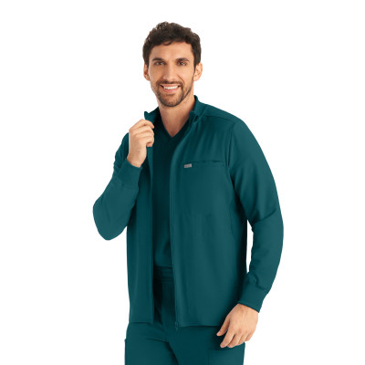 Landau Forward LJ703 Men&#8216;s Zip Front 3-Pocket Stretch Medical Scrub Jacket-Landau