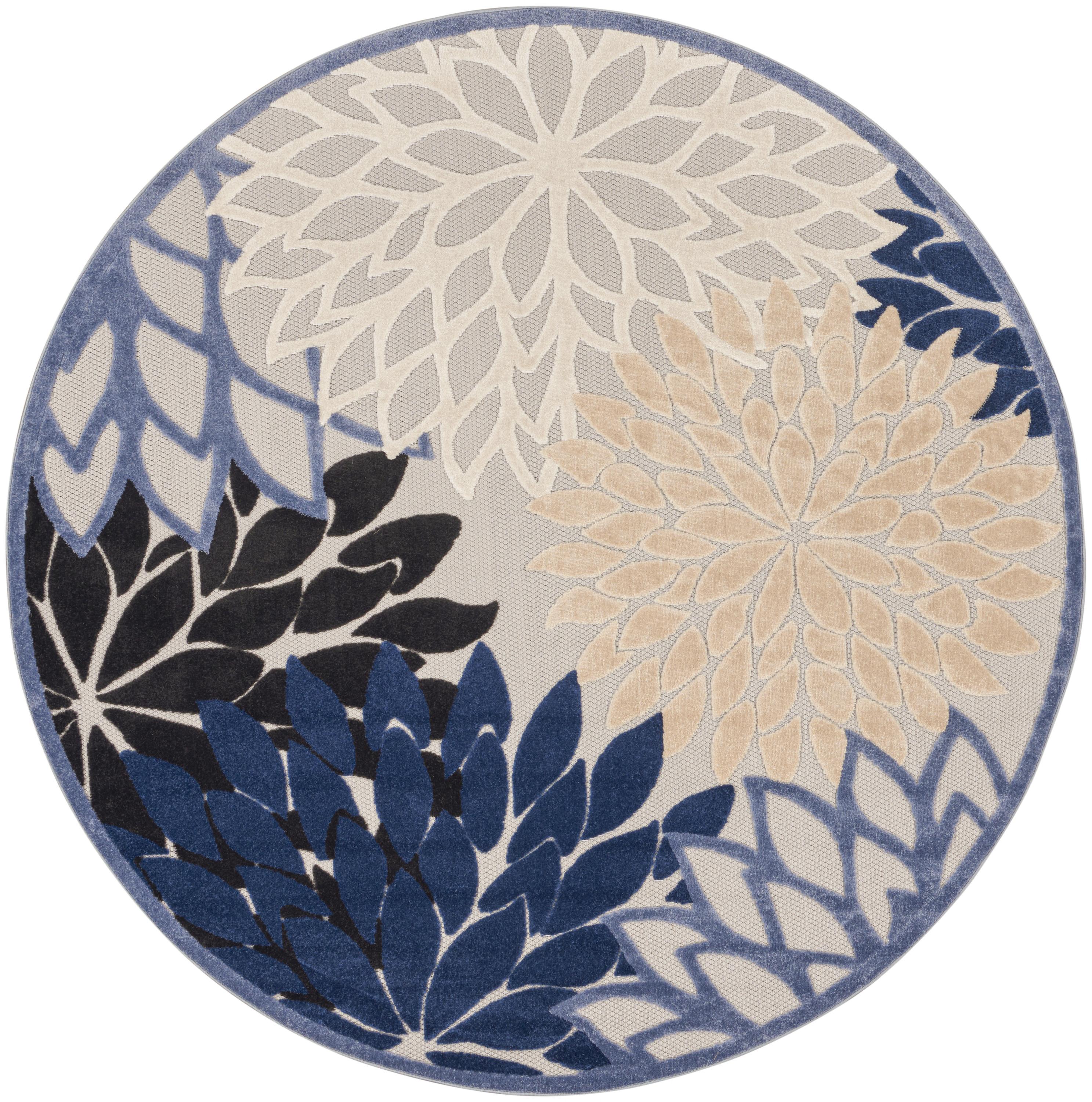 Nourison Aloha 7'10" x Round Blue Multicolor Tropical Rug